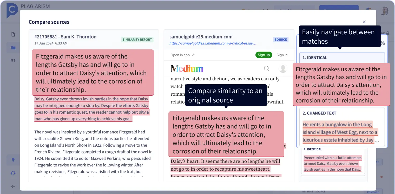 Compare plagiarism with original