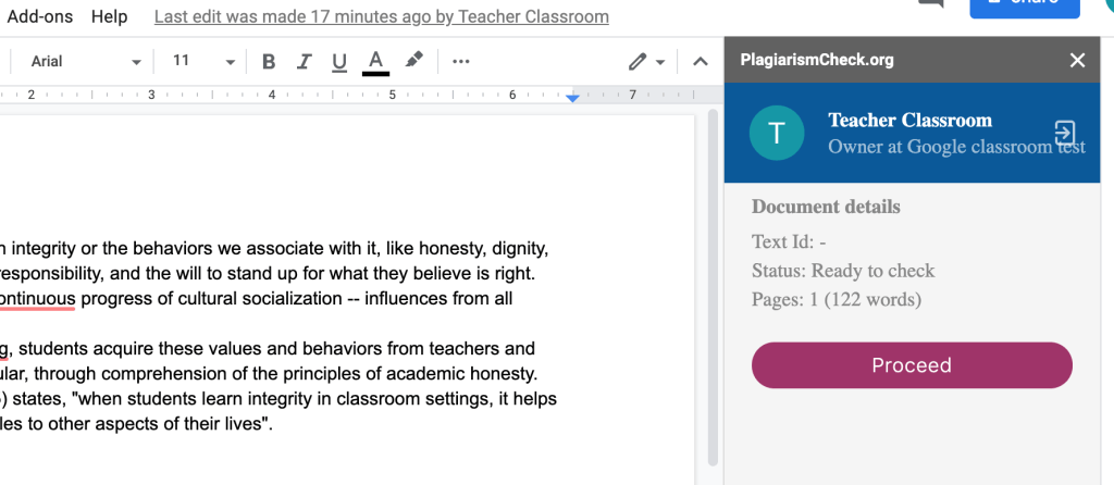 Plagiarism check for Google Docs guide