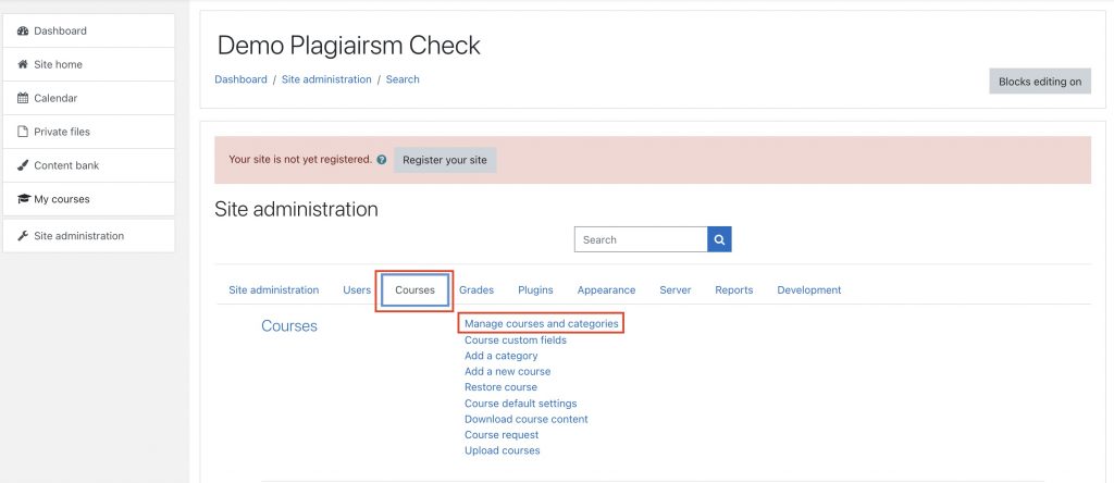 Plagiarism check Moodle integration