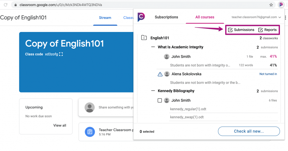 Plagiarism checker for Google Classroom 