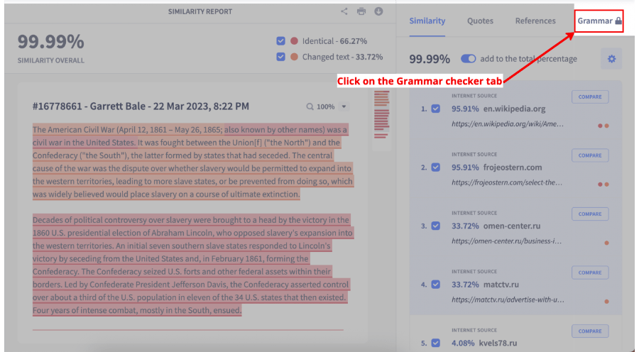 Grammar checker for writing