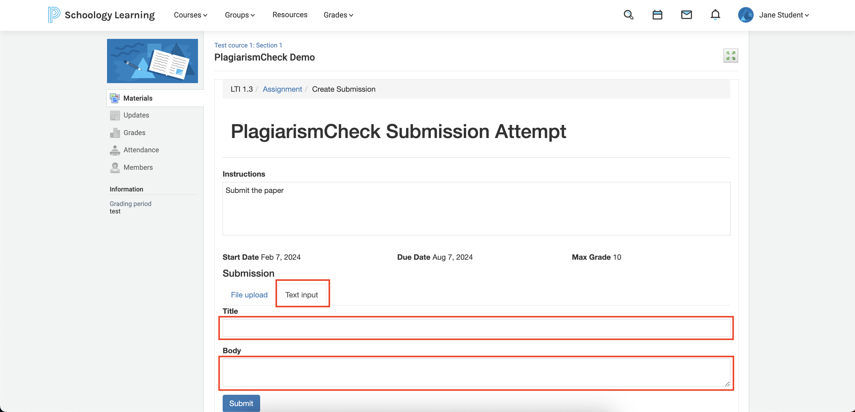 How to submit assignment in Schoology 