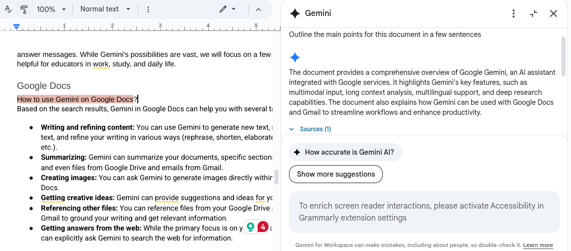 Gemini on Google Docs