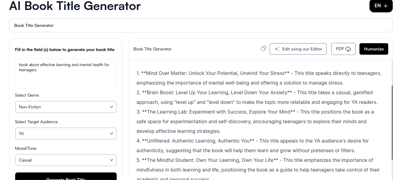 generate book title AI